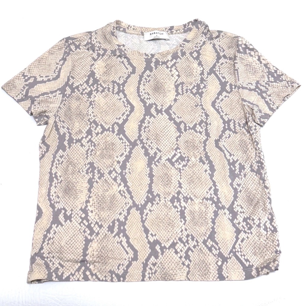Aritzia Babaton Everyday T-Shirt Snakeskin Python Print Grey Tan Small RKT1-1430